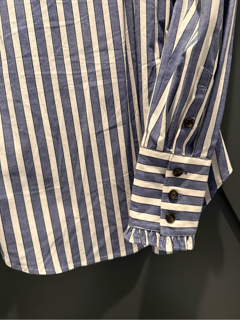 Veronica Beard Holli Blue and White Striped Ruffle Collar Button-Down Shirt - Picture 6 of 8